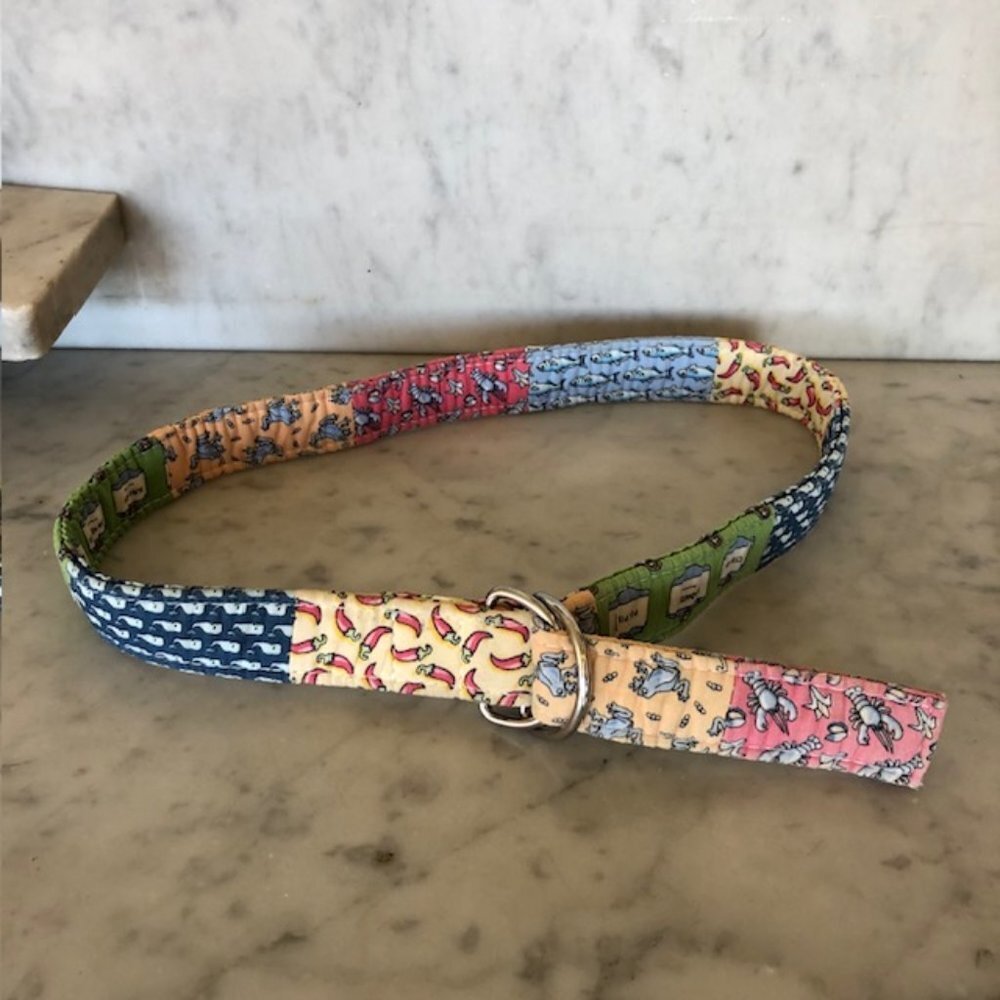 VINEYARD VINES Patchwork Kids D Ring Belt Large Blue Yellow Pink
